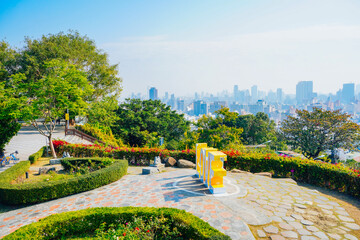 Kaohsiung, Taiwan, Republic of China, 01 25 2024: The landscape of Kaosiung port harbor, downtown, taiwan strait, and shoushan mountain 