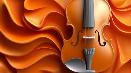 A beautiful violin resting against a vibrant orange background, showcasing elegance and the art of music.