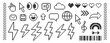 © Arina - Set of emoji, globe, specch bubbles, rainbow and lightning. Pixel art vector illustration.