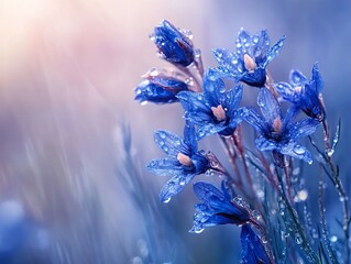 Canvas Print - Blue Flowers with Dewdrops - Nature Photography