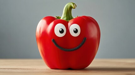 Wall Mural - A red pepper with a smiley face painted on it, AI