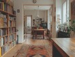 © Ihor - This room highlights a comfortable home with bookshelves, a dining table, and house plants