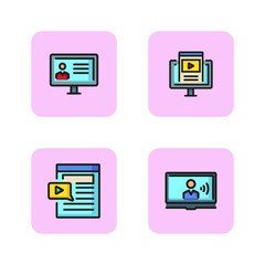 Wall Mural - modern technologies in education line icon sets. online forum, user profile, video conference, webin