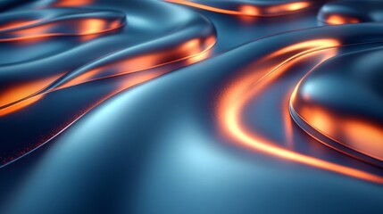 Abstract Liquid Metal Flow:  A mesmerizing digital artwork depicting a captivating abstract flow of liquid metal with glowing orange highlights. The interplay of light and shadow creates an ethereal a