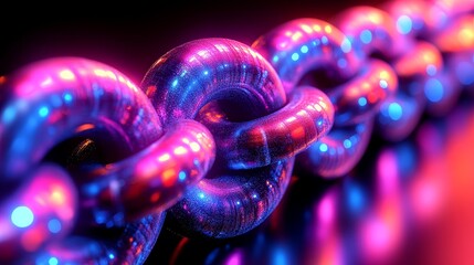 Colorful neon chain links vibrant against a dark background, showcasing modern design and dynamic colors.