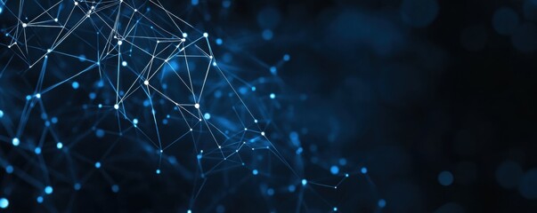 Wall Mural - dark blue digital background showcasing a complex network of interconnected nodes and lines illustra