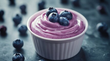 Poster - Cup of blueberry yogurt with fresh blueberries on top, showcasing a flavorful option.