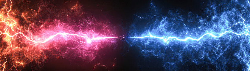 Wall Mural - Two lightning bolts are shown in the image, one red and one blue