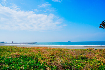 Kaohsiung, Taiwan, Republic of China, 01 25 2024: The landscape of Kaosiung Sizihwan Bay beach in Kaohsiung 