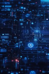 Wall Mural - futuristic digital circuit board with glowing blue lights for technological background