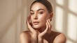 © Deedyy - A stunning woman with flawless skin, her facial features glowing softly in natural light, embodying timeless beauty