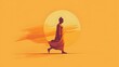 © Bos Amico - of a graceful silhouette of a walking Buddha figure at a tranquil sunset scene  The image depicts the spiritual and disciplined practice of Buddhist meditation and contemplation in a minimalist