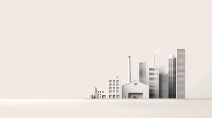 Wall Mural - Modern factory silhouette with minimalist architecture, simple shapes, and clean lines