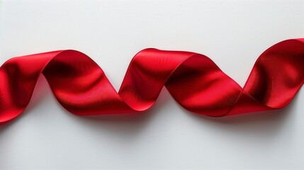 Wall Mural - Red Satin Ribbon on a Light Surface, Ideal for Gift Wrapping and Decor