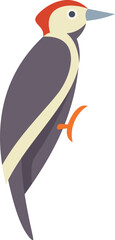 Sticker - Minimalist vector illustration of a red headed woodpecker bird with gray and white feathers perching on a branch