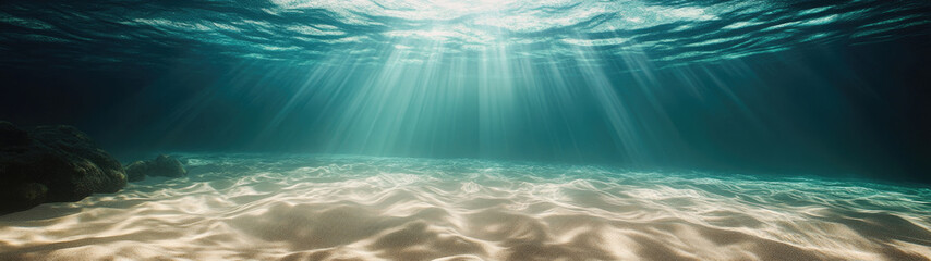 Super Ultrawide Photo Of Underwater Landscape With Sand And Clear Blue Watter