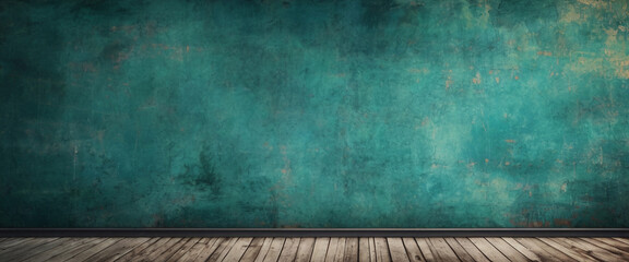 Wall Mural - Textured Teal Wall and Wooden Floor Background