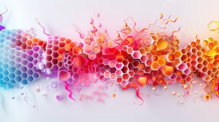 Wall Mural - A vibrant abstract design featuring colorful honeycomb patterns and swirling shapes that create a dynamic visual flow.