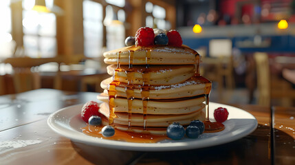 Sticker - Delicious Stack of Pancakes with Syrup and Berries