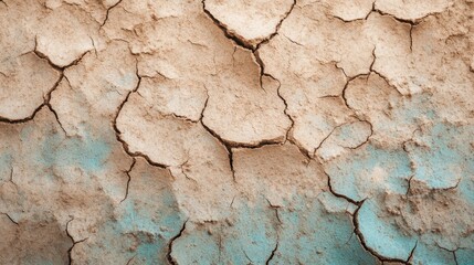 An artistic portrayal of cracked, dry earth with subtle light blue patches, showcasing the beauty in natural textures and the fragile state of the environment.