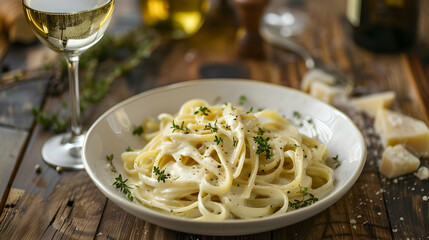 Creamy Fettuccine Alfredo with Parmesan Cheese and Thyme