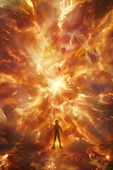 Wall Mural - A astronaut standing in front of an exploding nebula 