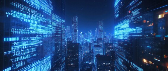 Cyberpunk Cityscape with Digital Rain