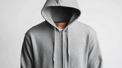 gray hoodie zipper mock up on white background