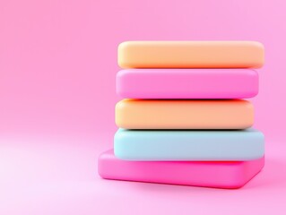 Wall Mural - Colorful Stacked Shapes on Pink Background.