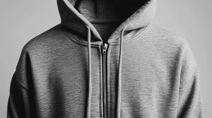 gray hoodie zipper mock up on white background