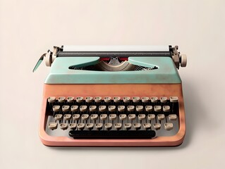 Vintage Inspired Mint Green Typewriter on Beige Background Nostalgic Office Workspace Equipment