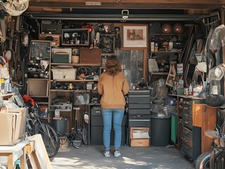 Cluttered and Chaotic Garage Filled with Vintage Antiques,Household Items and Memorabilia