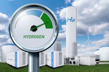 Wall Mural - Getting green hydrogen from renewable energy sources. Concept.