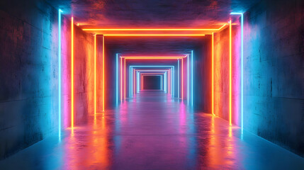 Neon Lights Tunnel Abstract Background 3D