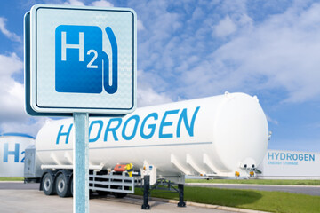 Sticker - Road sign with symbol of Hydrogen filling station