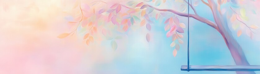 Wall Mural - A colorful painting of a tree with a swing hanging from it