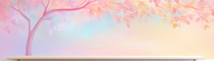 Wall Mural - A tree with pink leaves is painted on a wall