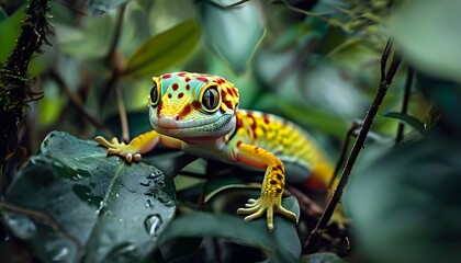 Charming gecko lizard hidden within vibrant rainforest foliage