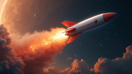 Realistic image of a rocket that flies into space. World Space Week.