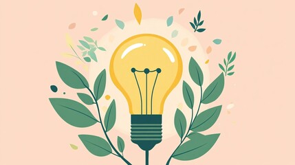 Wall Mural - Illuminating Success - Light Bulb with Trophy in Flat Design Illustration for Winning Growth Ideas