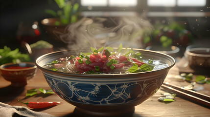 Poster - Steaming Bowl of Pho Vietnamese Beef Noodle Soup