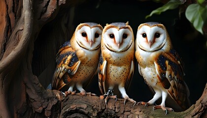 Wall Mural - Elegant Barn Owl Tyto alba perched gracefully in a serene natural setting, showcasing its striking plumage and piercing gaze