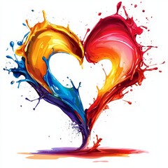 Wall Mural - colorful heart shape made out of paint splashes on white background