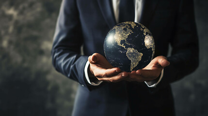 Businessman holding a glowing globe in his hands.