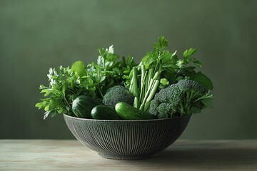 A vibrant bowl filled with fresh green vegetables, perfect for healthy dishes and culinary inspirations.