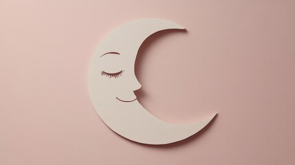 Smiling crescent moon paper cut on pastel background ideal for bedtime-themed children’s book illustrations or nursery designs