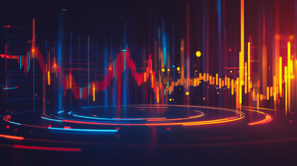 Abstract black background with Colorful charts and graphs with statistics to innovative analyze business potential and forecast future development of companies growth.