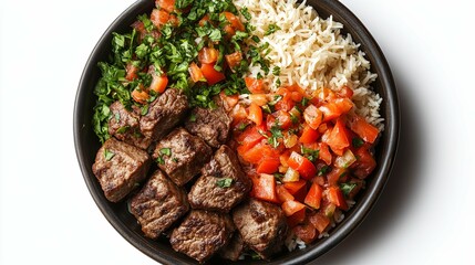 Wall Mural - Bowl of Rice, Tomato, Parsley, and Grilled Meat