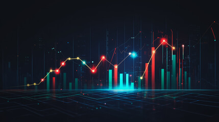 Abstract black background with Colorful charts and graphs with statistics to innovative analyze business potential and forecast future development of companies growth.