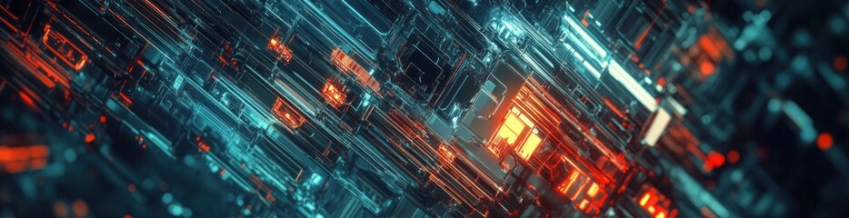 Sticker - Abstract Intricate detailed futuristic digital technology modern cyberpunk background banner wallpaper AI generated image